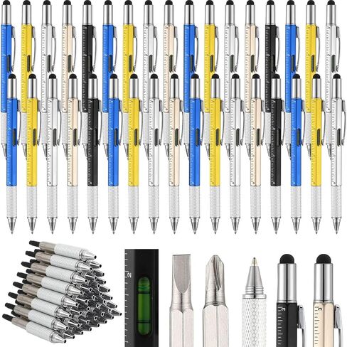 Yeaqee 24 Pcs Multi Tool Pens for Men 6 in 1 Screwdriver Multi Function Pen with Refills Ruler Level Gauge Ballpoint Pen for Dad Husband Father's Day Birthday Christmas Gifts (Classic Color) in Kuwait