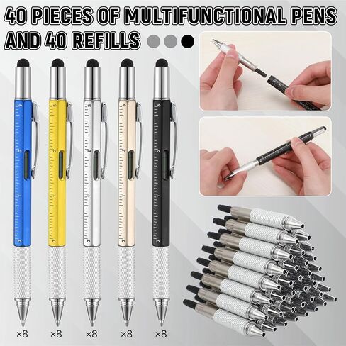 Yeaqee 24 Pcs Multi Tool Pens for Men 6 in 1 Screwdriver Multi Function Pen with Refills Ruler Level Gauge Ballpoint Pen for Dad Husband Father's Day Birthday Christmas Gifts (Classic Color) in Kuwait