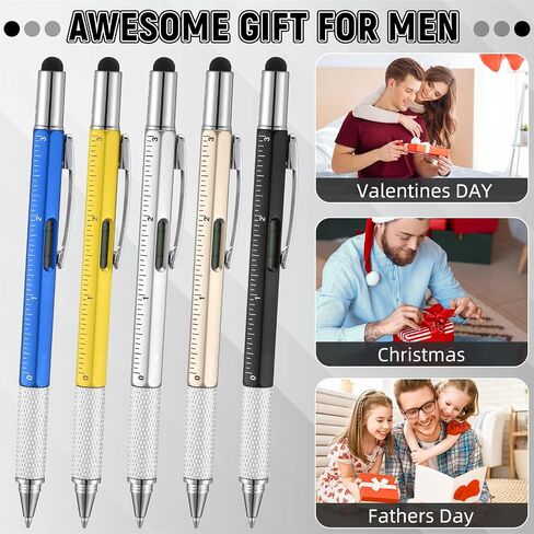Yeaqee 24 Pcs Multi Tool Pens for Men 6 in 1 Screwdriver Multi Function Pen with Refills Ruler Level Gauge Ballpoint Pen for Dad Husband Father's Day Birthday Christmas Gifts (Classic Color) in Kuwait