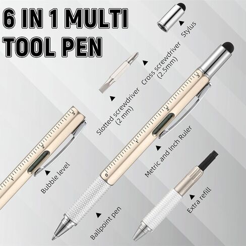 Yeaqee 24 Pcs Multi Tool Pens for Men 6 in 1 Screwdriver Multi Function Pen with Refills Ruler Level Gauge Ballpoint Pen for Dad Husband Father's Day Birthday Christmas Gifts (Classic Color) in Kuwait