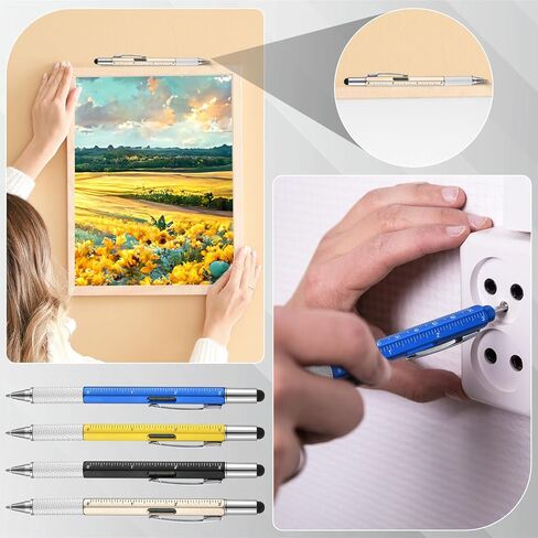 Yeaqee 24 Pcs Multi Tool Pens for Men 6 in 1 Screwdriver Multi Function Pen with Refills Ruler Level Gauge Ballpoint Pen for Dad Husband Father's Day Birthday Christmas Gifts (Classic Color) in Kuwait