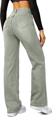 جينز بساق مستقيمة للنساء، سروال دينم واسع الخصر وواسع وفضفاض من قماش الدنيم باللون الأزرق in Kuwait