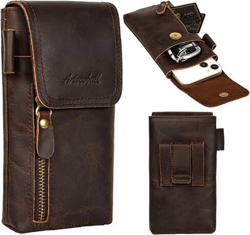 Leather Phone Holster, Genuine Buffalo Leather Cell Phone Holsters, Genuine Leather Belt Pouch, Leather Cell Phone Holster for Large Smartphones, Genuine Leather 7"x3.5"Phone Holster in Saudi Arabia