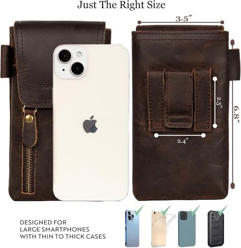 Leather Phone Holster, Genuine Buffalo Leather Cell Phone Holsters, Genuine Leather Belt Pouch, Leather Cell Phone Holster for Large Smartphones, Genuine Leather 7"x3.5"Phone Holster in Saudi Arabia