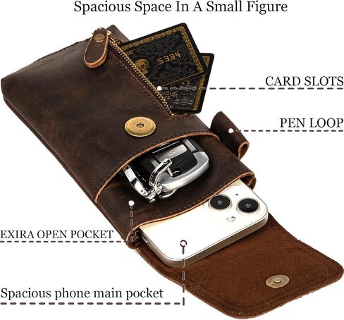 Leather Phone Holster, Genuine Buffalo Leather Cell Phone Holsters, Genuine Leather Belt Pouch, Leather Cell Phone Holster for Large Smartphones, Genuine Leather 7"x3.5"Phone Holster in Saudi Arabia