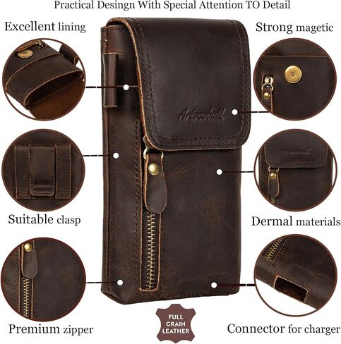 Leather Phone Holster, Genuine Buffalo Leather Cell Phone Holsters, Genuine Leather Belt Pouch, Leather Cell Phone Holster for Large Smartphones, Genuine Leather 7"x3.5"Phone Holster in Saudi Arabia