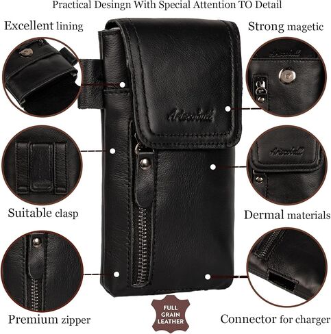 Leather Phone Holster, Genuine Buffalo Leather Cell Phone Holsters, Genuine Leather Belt Pouch, Leather Cell Phone Holster for Large Smartphones, Genuine Leather 7"x3.5"Phone Holster in Saudi Arabia