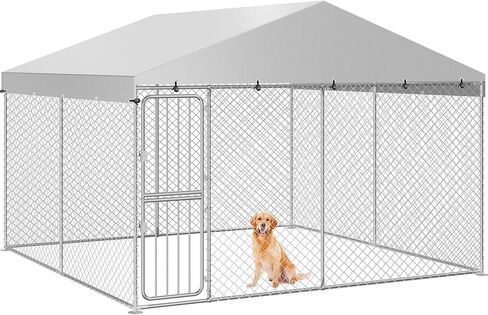 YITAHOME بيت الكلب الكبير في الهواء الطلق 9.8 × 9.8 × 7.1FT كبير بيت الكلب الحيوانات الأليفة أقلام الكلب تشغيل الضميمة مع غطاء سقف مقاوم للماء مقاوم للأشعة فوق البنفسجية وقفل آمن سياج الكلب في الهواء الطلق للفناء in Saudi Arabia