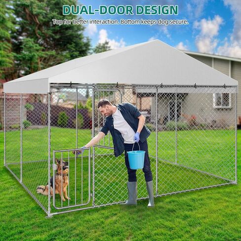 YITAHOME بيت الكلب الكبير في الهواء الطلق 9.8 × 9.8 × 7.1FT كبير بيت الكلب الحيوانات الأليفة أقلام الكلب تشغيل الضميمة مع غطاء سقف مقاوم للماء مقاوم للأشعة فوق البنفسجية وقفل آمن سياج الكلب في الهواء الطلق للفناء in Saudi Arabia