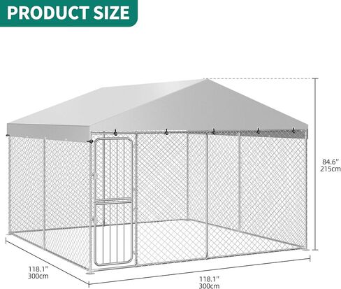 YITAHOME بيت الكلب الكبير في الهواء الطلق 9.8 × 9.8 × 7.1FT كبير بيت الكلب الحيوانات الأليفة أقلام الكلب تشغيل الضميمة مع غطاء سقف مقاوم للماء مقاوم للأشعة فوق البنفسجية وقفل آمن سياج الكلب في الهواء الطلق للفناء in Saudi Arabia