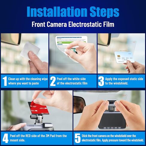 ROVE Windshield Electrostatic Films & 3M Sticky Tapes – 2 Pack Each for Front & Rear (Compatible with R2-4K Dual Dash Cam) in Kuwait