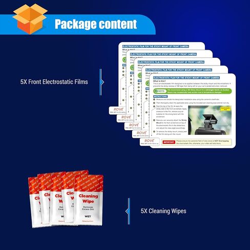 ROVE Windshield Electrostatic Films & 3M Sticky Tapes – 2 Pack Each for Front & Rear (Compatible with R2-4K Dual Dash Cam) in Kuwait