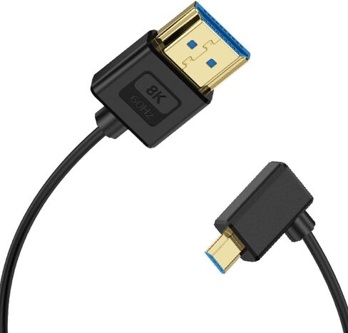 كابل مايكرو HDMI إلى HDMI من السيليكون بطول 1 قدم، سلك HDMI 2.1 رفيع للغاية OD 3.8 مم، زاوية يسار مايكرو HDMI ذكر إلى HDMI ذكر مستقيم 48 جيجابت في الثانية كابل فائق السرعة، 10K@96هرتز، 8K@60هرتز، HDR ديناميكي in Kuwait
