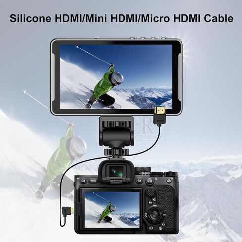 كابل مايكرو HDMI إلى HDMI من السيليكون بطول 1 قدم، سلك HDMI 2.1 رفيع للغاية OD 3.8 مم، زاوية يسار مايكرو HDMI ذكر إلى HDMI ذكر مستقيم 48 جيجابت في الثانية كابل فائق السرعة، 10K@96هرتز، 8K@60هرتز، HDR ديناميكي in Kuwait