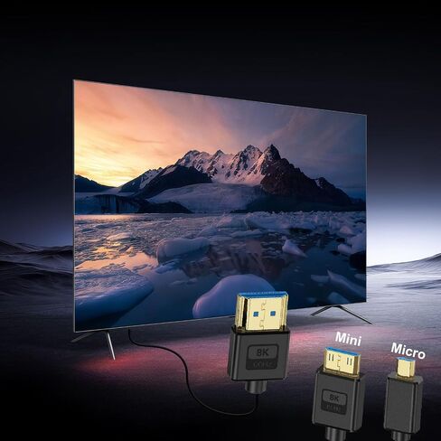 كابل مايكرو HDMI إلى HDMI من السيليكون بطول 1 قدم، سلك HDMI 2.1 رفيع للغاية OD 3.8 مم، زاوية يسار مايكرو HDMI ذكر إلى HDMI ذكر مستقيم 48 جيجابت في الثانية كابل فائق السرعة، 10K@96هرتز، 8K@60هرتز، HDR ديناميكي in Kuwait