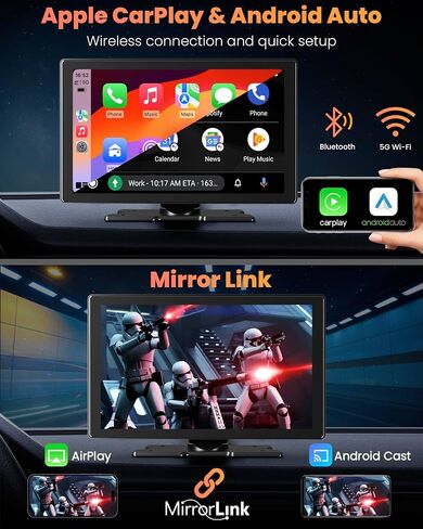 10.26 inch Wireless CarPlay Touchscreen for Car: 4K Dash Cam Car Play Screen with Carplay & Android Auto Portable Car Stereo 1080p Backup Camera Auto Brightness GPS Navigation Bluetooth Mirror Link in Saudi Arabia