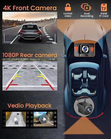 10.26 inch Wireless CarPlay Touchscreen for Car: 4K Dash Cam Car Play Screen with Carplay & Android Auto Portable Car Stereo 1080p Backup Camera Auto Brightness GPS Navigation Bluetooth Mirror Link in Saudi Arabia