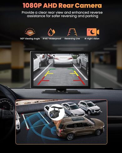 10.26 inch Wireless CarPlay Touchscreen for Car: 4K Dash Cam Car Play Screen with Carplay & Android Auto Portable Car Stereo 1080p Backup Camera Auto Brightness GPS Navigation Bluetooth Mirror Link in Saudi Arabia
