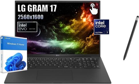 كمبيوتر محمول LG gram خفيف الوزن للأعمال مقاس 17 بوصة، شاشة تعمل باللمس WQXGA، إصدار Intel Evo، Intel Core Ultra 7 (16 Core حتى 4.8 جيجا هرتز)، Intel Arc، Windows 11 Home، ذاكرة الوصول العشوائي 16 جيجابايت، 1 تيرابايت SSD، مع قلم 5ave Stylus in Saudi Arabia