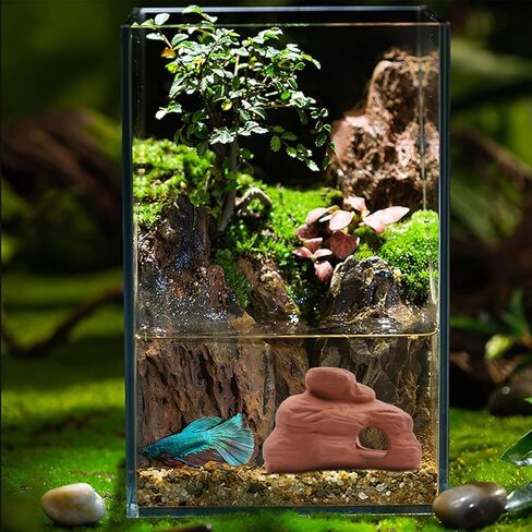 AnRui Ceramic Betta Fish Tank Accessories Decorations Natural Clay Hideout House Aquarium Cave Decor for Goldfish,Small Shrimp, Cichlid to Hide Play Breed Spawn in Kuwait