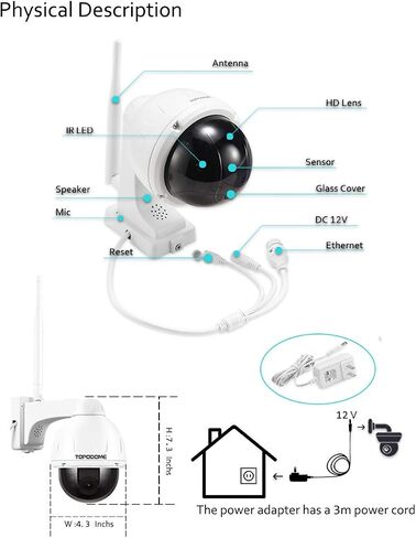 كاميرا مراقبة واي فاي خارجية 1080 بكسل، كاميرا مراقبة RTSP IP منزلية واي فاي، 350 درجة/120 درجة، معالجة تلقائية للإمالة، اكتشاف الإنسان، رؤية ليلية ملونة، IP66 in Kuwait