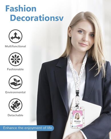 ID Badge Holder with Lanyard, Cute Flower Badge Holders Reels with Detachable Lanyards, Rainbow Work Card Retractable Keychain Vertical ID Card for Nurse Students Teachers Office Staff in Kuwait