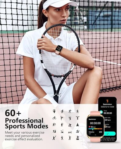 ساعة ذكية (الرد/إجراء مكالمة)، ساعة ذكية مقاس 2.02 بوصة مع جهاز مراقبة معدل ضربات القلب والأكسجين في الدم، ومتتبع اللياقة البدنية المقاوم للماء IP68، وأكثر من 100 وضع رياضي متوافق مع نظام التشغيل iOS Android للنساء والرجال in Kuwait