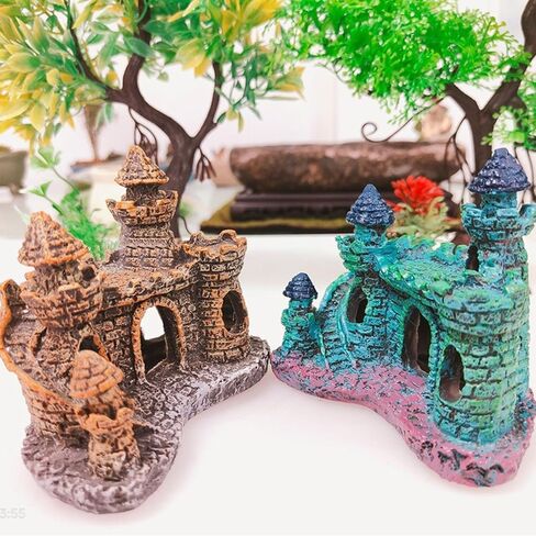 ديكورات خزان الأسماك، ديكورات حوض السمك على شكل قلعة من الراتنج، مخابئ كهف الأسماك على شكل قلعة عتيقة، ديكورات كبيرة لخزان الأسماك للخزان، زينة إكسسوارات حوض أسماك بيتا in Kuwait