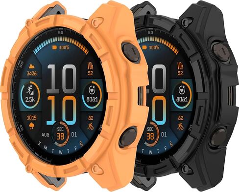 غطاء حافظة متوافق مع Garmin Fenix ​​8 مقاس 51 مم، إطار متين من مادة TPU وغطاء حماية مقاوم للخدش وملحقات الساعة الذكية لجراب Garmin Fenix ​​8 مقاس 51 مم (أسود وبرتقالي) in Saudi Arabia