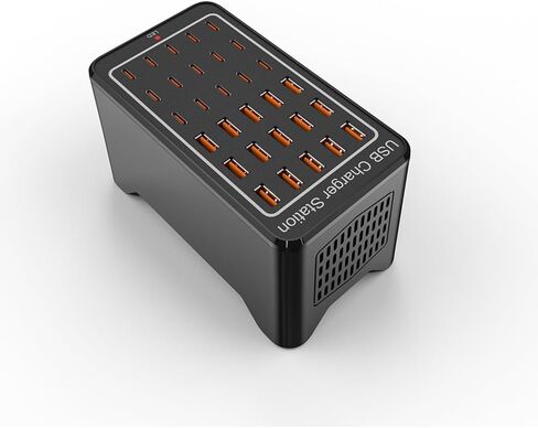 USB C Charger Block, 20 Ports(8 USB A & 12 USB C Port), 120W Multiple USB Charging Station, Desktop USB Wall Charger, Compatible with iPhone, iPad, Tablets, Smartphones (Black&orange-20 Port) in Saudi Arabia