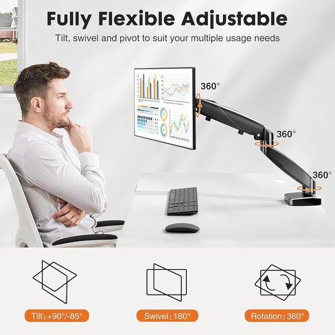 Simple Deluxe Single Monitor Arm, 13'' to 32'' Adjustable Desk Monitor Stand Mount, Black in Saudi Arabia