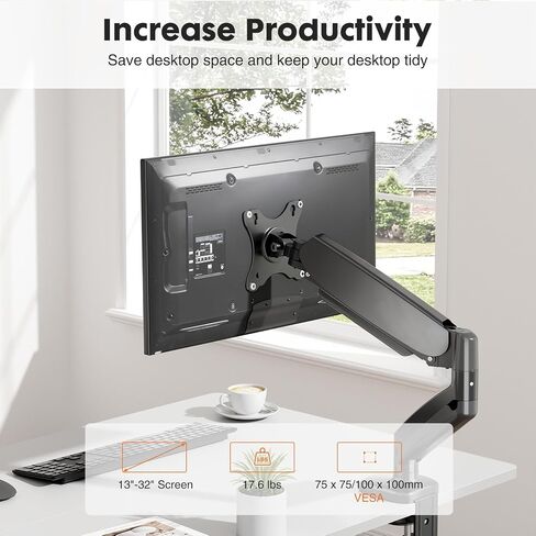 Simple Deluxe Single Monitor Arm, 13'' to 32'' Adjustable Desk Monitor Stand Mount, Black in Saudi Arabia