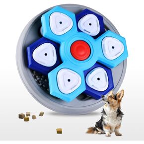 Interactive Dog Treat Puzzle Ball, 6 Compartments, Blue and White
