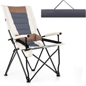 Goplus Camping Chairs, Portable Lumbar Back Beach Chair Heightened Design for Adults w/Cup Holder & Carrying Bag, Folding Chair for Outside, Fishing, Hiking, Picnic, Lawn (330 LBS Weight Capacity) (1)