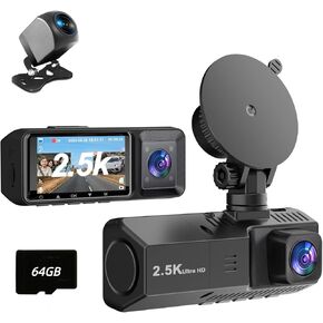 3 Channel Dash Cam Front and Rear Inside Dash Camera for Cars 2.5K+1080P+1080P, 3 Way Triple Dashcam with Infrared Night Vision Parking Monitor for Truck and Taxi Driver in Saudi Arabia