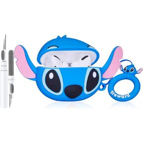 Cute Stitch Case for Galaxy Buds 3 Pro/Buds3 Case Cover, Funny 3D Cartoon Kawaii Cool Cover with Cleaning Kit & Keychain for Samsung Galaxy Buds Pro 3/Buds 3 for Boys Girls Kids Teen, Blue