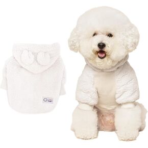 FLOT Designer Dog Fluffy Fleece Bear Hoodie Sweater Jacket Coat Comfortable Premium Materials Tailored Fit Designed and Made in Korea (White) X-Large