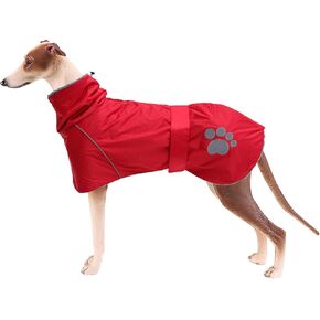Winter Warm Jacket Waterproof Greyhound Dog Winter Coat with Warm Lamb Wool Lining, Outdoor Dog Apparel with Adjustable Bands for Medium, Large Dog -Red-XS