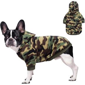 HDKUW Small Dog Hoodie, Camouflage Polar Fleece Dog Jacket with Leash Hole, Warm Dog Coat Outfits for Puppy Small Dogs Girl Boy Green 2XL