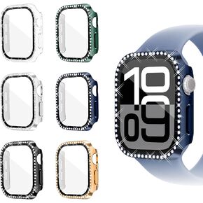 [6-Pack] YUVIKE Glitter Watch Case, Hard PC Watch Screen Protector，Bling Face Cover for Apple Watch Series 10 42mm (6 Colors, Series 10 42mm)