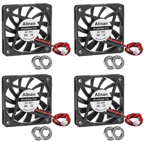 Alinan 4pcs 6010 60mm x 10mm 24V Dual Ball Bearings Brushless Fan 2Pin DC Cooling Exhaust Fan for Radiator DIY Air Exhaust Vent Cooling