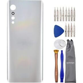 Sunways Glass Back Case Battery Door with Pre-Cut Adhesive on Case Replacement for LG Velvet Velvet 5G UW Velvet 5G LM-G910EMW LMG910EMW LM-G900N LM-G900EM LM-G900V Aurora Silver