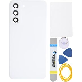 White Plastic Back Panel Cover Replacement for Samsung Galaxy S21 FE 5G with Rear Camera's Frame Rear Camera's Glass Cover Pre-Install Adhesive and Installation Instruction Tool Kit