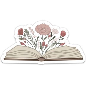 (3PCs) Floral Book Sticker, Bookish Book Lovers Decals Vinyl Waterproof Bookworm Stickers for Kindle Tablet Laptop Water Bottle Phone Case, Flower Reading Stickers (3 Inches)