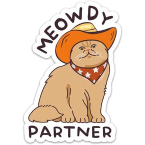(3PCs) Meowdy Partner Sticker, Cute Cowboy Cat Decals Waterproof Vinyl Stickers for Laptop Water Bottle Tumbler Phone Case, Funny Cat Meme Quote Stickers (3 Inches)