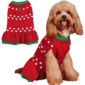 Jecikelon Christmas Dog Sweater Dress Knit Polka Dot Puppy Clothes for Small Dogs Winter Warm Pet Outfits Soft Doggy Cats Clothing (Medium, Dot)