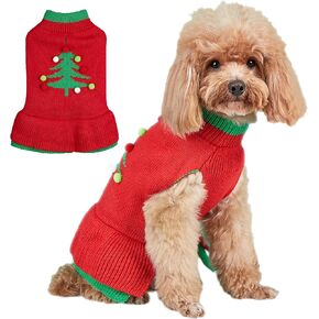 Jecikelon Christmas Dog Sweater Dress Knit Polka Dot Puppy Clothes for Small Dogs Winter Warm Pet Outfits Soft Doggy Cats Clothing (Medium, Dot)