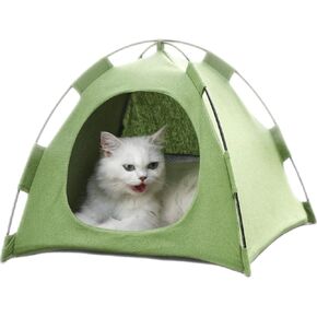 No Assembly Required Cat Tent Portable Outdoor/Indoor Cooling Cats Cave Bed Lightweight for Indoor Cats and Small Dogs with Cool Mat Summer Cat House Large 19x19x16 in (Beige)