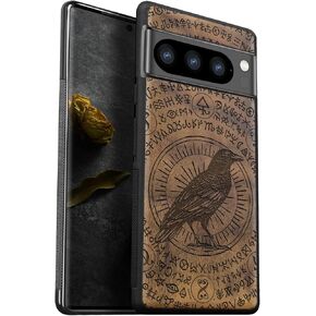 Carveit Wood Case for Pixel 8 Pro Case [Natural Wood & Black Soft TPU] Shockproof Protective Cover Unique Wooden Case Compatible with Google Pixel 8 Pro Case (Viking Compass-Blackwood)