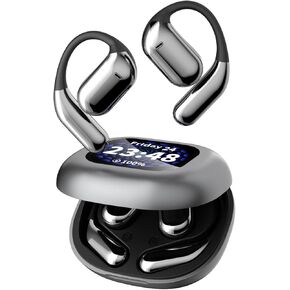 Open Ear Bluetooth 5.4 Earbuds, Wireless Headphones Sport Over Earphones Built-in Mic with Ear Hooks 40H Playtime Ear Buds Charging Case, Waterproof IPX6 Design for Running Cycling (Silver)